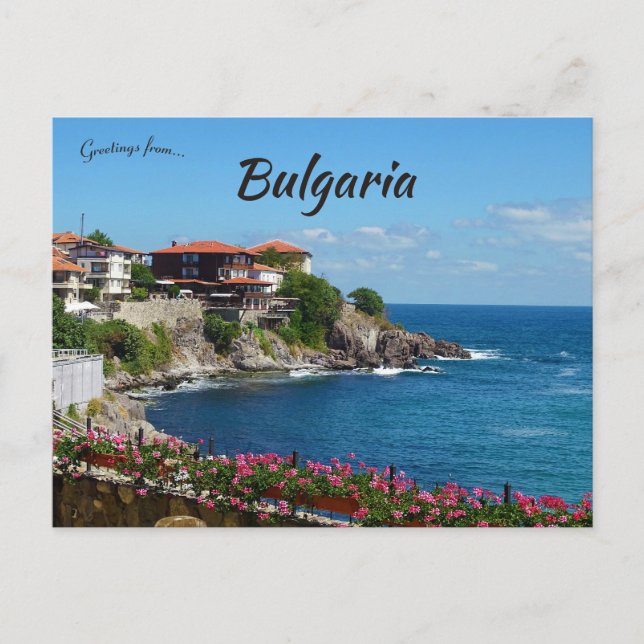 Häuser und Blume in Sozopol Bulgarien Postkarte (Vorderseite)
