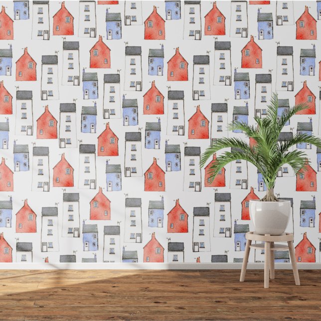 Häuser und Hütten Wasserfarben Tapete (Watercolor houses and cottages wallpaper)