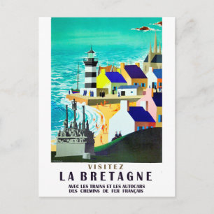 Häuser und Leuchtturm an der bretonischen Küste, F Postkarte