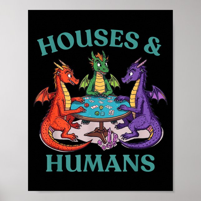 Häuser und Menschen Drache Brettspiel Rpg Fantasy  Poster (Vorne)