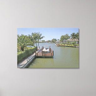 Häuser und Stege am Kanal Marco Island Florida Leinwanddruck