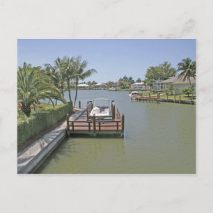 Häuser und Stege am Kanal Marco Island Florida Postkarte