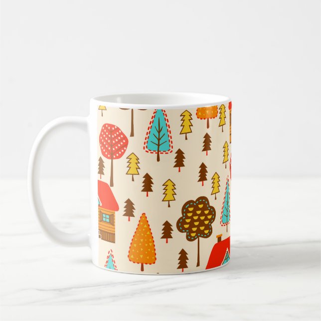 Häuser Wald Vintage Nahtloses Muster Kaffeetasse (Links)