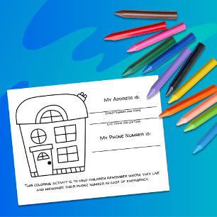 Hausfarbe Notfallinfo für Kinder Aktivitätskarte Postkarte