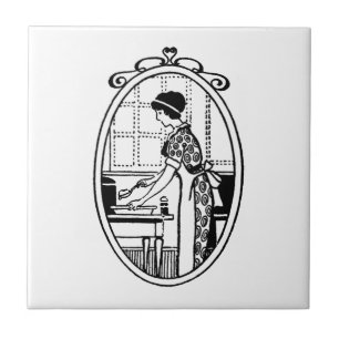 Hausfrau beim Backen im Vintage-Stil Fliese