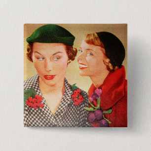 Hausfrauen / Damen tratschen in den 1950er Jahren Button