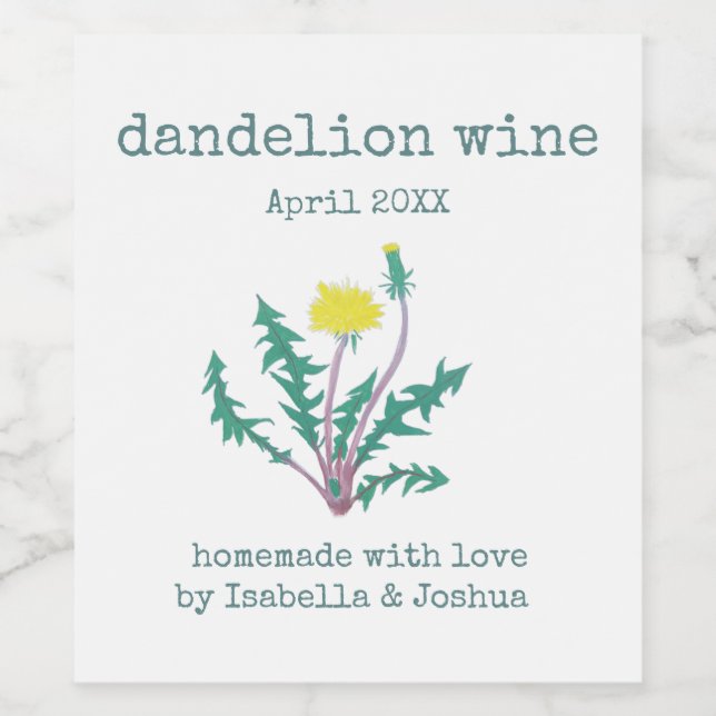 Hausgemacht mit Dandelion Wine Label Weinetikett (Einzelnes Label)