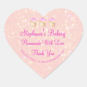 Hausgemacht mit Liebe  Cup Cake Bakery Pink Glitze Herz-Aufkleber