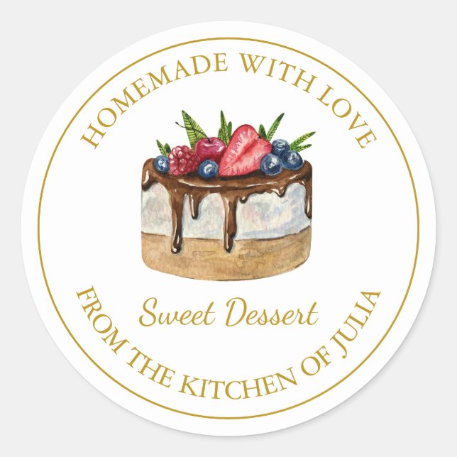Hausgemacht mit Liebe Dessert Cake Label | weiß Runder Aufkleber (Vorderseite)