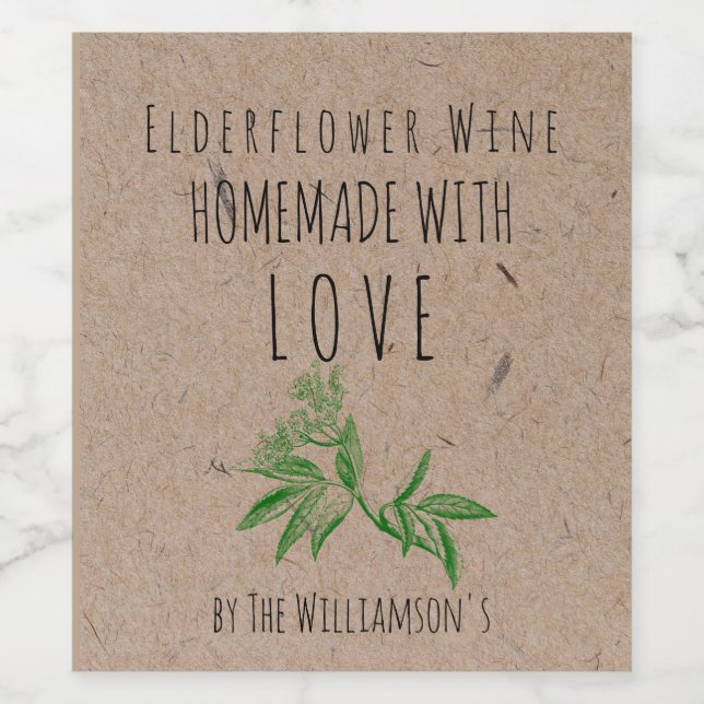Hausgemacht mit Liebe Elderflower Wine Kraft Paper Weinetikett (Einzelnes Label)