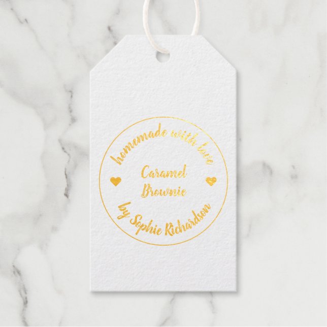 Hausgemacht mit Liebe Gold Herz Modern Backen Geschenkanhänger (Vorderseite)