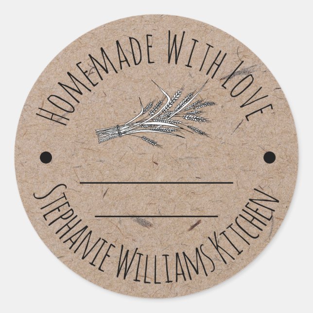 hausgemacht mit Liebe-Kraft-Papier, Backen Runder Aufkleber (Vorderseite)