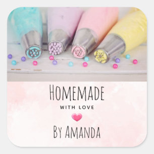 Hausgemacht mit Liebe Pastel Cake Decortools Quadratischer Aufkleber