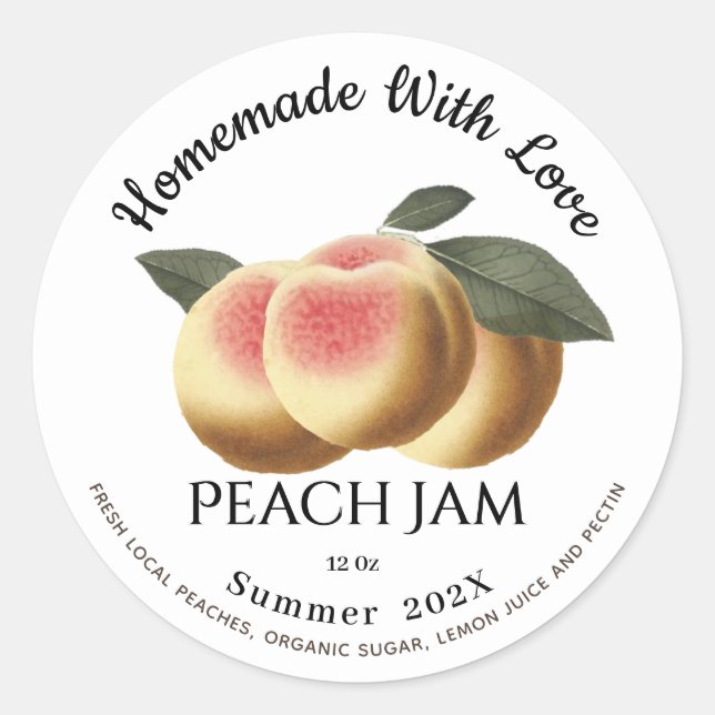 Hausgemacht mit Liebe Peach Jam Sommer 202X Classi Runder Aufkleber (Vorderseite)