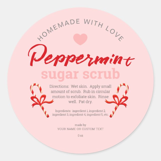 hausgemacht mit Liebe Peppermint Sugar Scrub bearb Runder Aufkleber (Vorderseite)