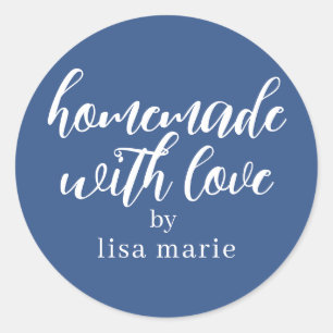 Hausgemacht mit Liebe Personalisiert Classic Blue Runder Aufkleber