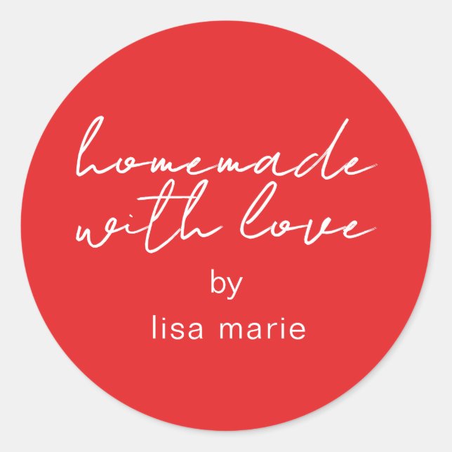 Hausgemacht mit Liebe Personalisiertes, leuchtend  Runder Aufkleber (Vorderseite)