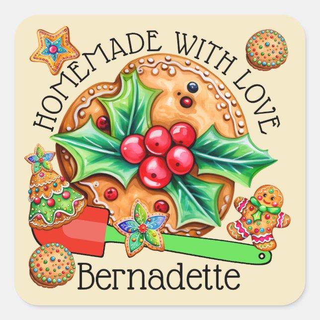 hausgemacht mit Liebe Quadratischer Aufkleber (Vorderseite)