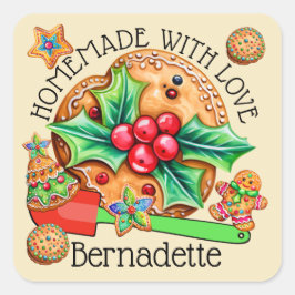 hausgemacht mit Liebe Quadratischer Aufkleber