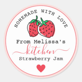 hausgemacht mit Liebe Rosa Erdbeere Jam Jar Runder Aufkleber