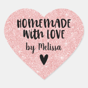 Hausgemacht mit Liebe Rosa Glitzer Herz-Aufkleber