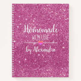 Hausgemacht mit Liebe Rosa Glitzer Rezept Notizbuch
