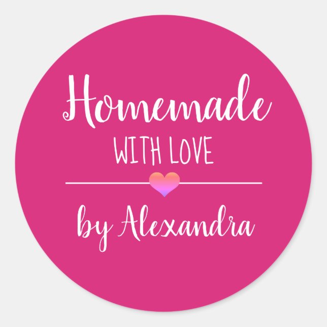 hausgemacht mit Liebe-Rosa-Schriftzeichen Runder Aufkleber (Vorderseite)