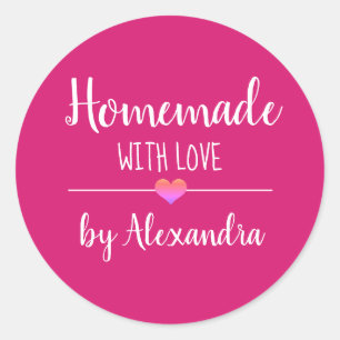 hausgemacht mit Liebe-Rosa-Schriftzeichen Runder Aufkleber