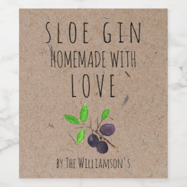 Hausgemacht mit Liebe Sloe Gin Kraft Papier Weinetikett