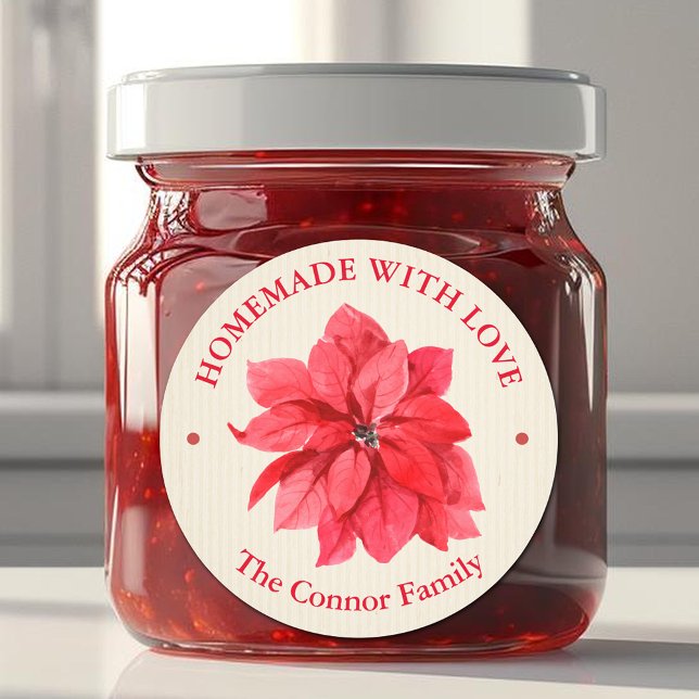 hausgemacht mit Liebe Weihnachtsblume Runder Aufkleber (Homemade With Love Christmas Floral Poinsettia 3" Round Stickers)