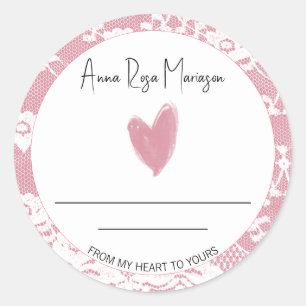 *~hausgemachte AP30 Pink Heart Lace Generic Runder Aufkleber
