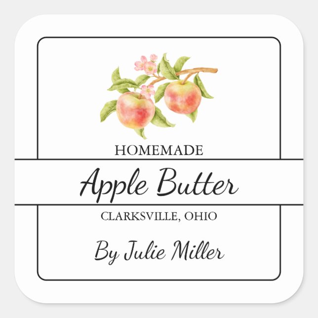 Hausgemachte Apple Butter Square Label Quadratischer Aufkleber (Vorderseite)