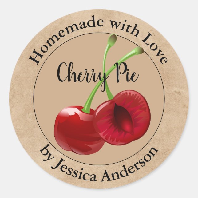 Hausgemachte Cherry Pie Kraft Classic Round Sticke Runder Aufkleber (Vorderseite)