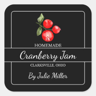 Hausgemachte Cranberry Jam Square Label Black Quadratischer Aufkleber