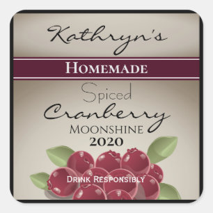 Hausgemachte Cranberry Moonshine Personalisiert Quadratischer Aufkleber
