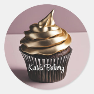 Hausgemachte Cupcakes Gold Beige Rundaufkleber Runder Aufkleber