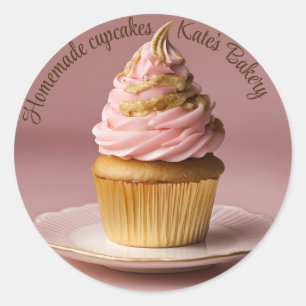 Hausgemachte Cupcakes Gold Pastell Rosa Rundaufkle Runder Aufkleber