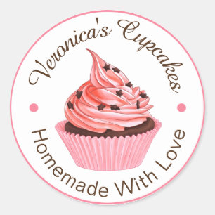 hausgemachte Cupcakes mit hellrosa Liebe Runder Aufkleber
