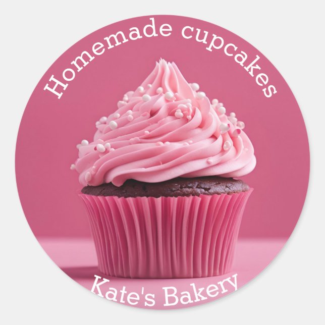 Hausgemachte Cupcakes Paste Pink Round Aufkleber (Vorderseite)