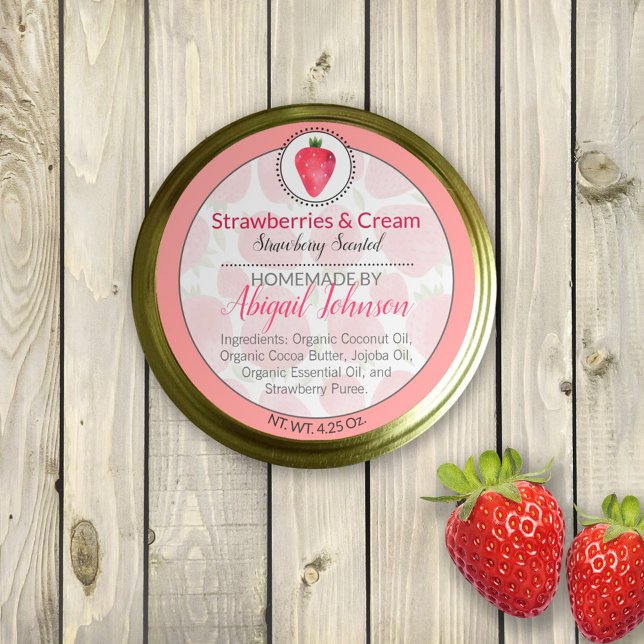 Hausgemachte Erdbeeren Body Butter Salz Scrub Etik Runder Aufkleber (Von Creator hochgeladen)