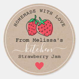 Hausgemachte Erdbeermarmelade aus der Küche von Kr Runder Aufkleber