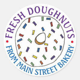 Hausgemachte, frische Donuts Doughnüsse, gebacken Runder Aufkleber