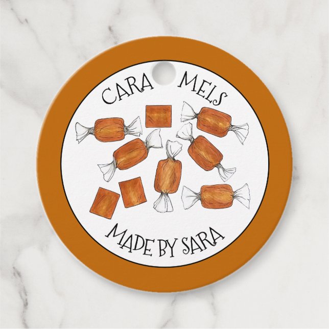 Hausgemachte, gesalzene Caramels-Süßigkeiten, von Geschenkanhänger (Vorderseite)
