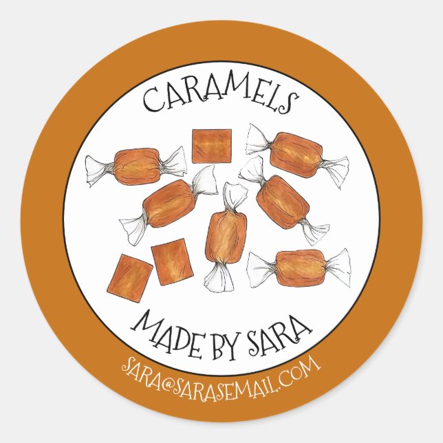 Hausgemachte, gesalzene Caramels-Süßigkeiten, von Runder Aufkleber (Vorderseite)