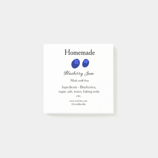 Hausgemachte Heidelbeermarmelade aus Liebe fügen T Post-it Klebezettel (Vorderseite)