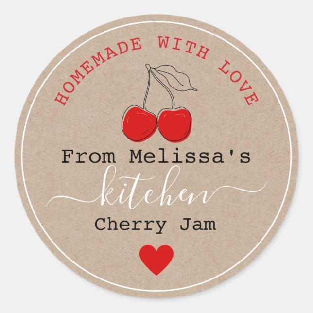 Hausgemachte Kirschmarmelade aus der Küche von Kra Runder Aufkleber (Vorderseite)