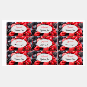 Hausgemachte Konfitüre mit frischem Obst Foto mit Etiketten