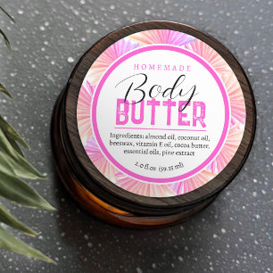 Hausgemachte Körbe Butter Zutaten rosa Palmen Runder Aufkleber