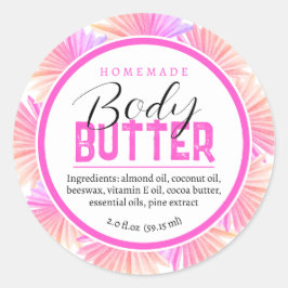 Hausgemachte Körbe Butter Zutaten rosa Palmen Runder Aufkleber