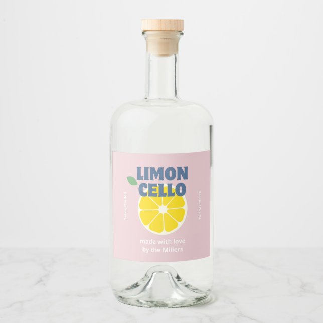 Hausgemachte Liebe Moderne rosa Kraft Limoncello L Alkoholflaschenetikett (Vorderseite)